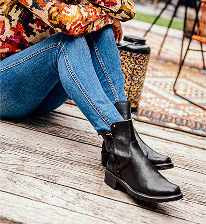 Boots Motardes Femme Confort cuir noir zip semelle amovible - Pédiconfort X Valgril 